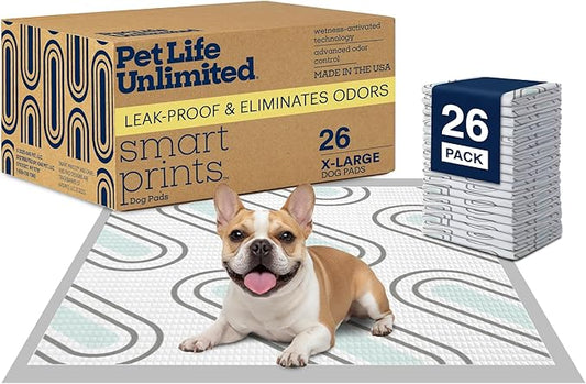Pet Life Unlimited Smart Prints XL Puppy Pads for Dogs, Potty Training Pee Pads, 26 Count, 26" x 30", Leak-Proof, Super Absorbent, Quick-Dry, Patterned Pads with Odor Control, Made in USA