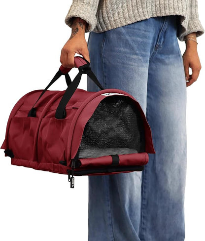 SturdiBag Pro 3.0 Pet Travel Carrier for Cats and Dogs – Soft-Sided with Safety Clips and Seatbelt Straps for Airplane or Car Travel | Small, Bordeaux