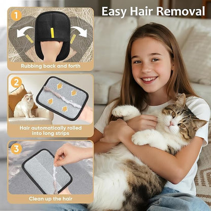 Pet Hair Remover Gloves for Cats & Dogs, Electrostatic Grooming Gloves for Fur Removal, Reusable Silicone Pet Hair Brush, Adjustable Animal Hair Removal Tool