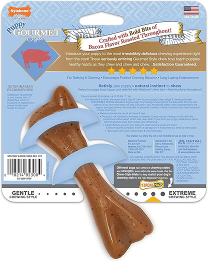 Nylabone Gourmet Style Femur Bone Strong Chew Toy for Puppies, Soothing Puppy Teething Toys, Puppy Enrichment, Bacon Flavor, Small Dogs - Up to 25 Ibs, 1 Count