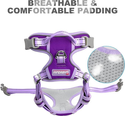 BARKBAY No Pull Dog Harness Front Clip Heavy Duty Reflective Easy Control Handle for Large Dog Walking(Violet Purple & Purple,L)