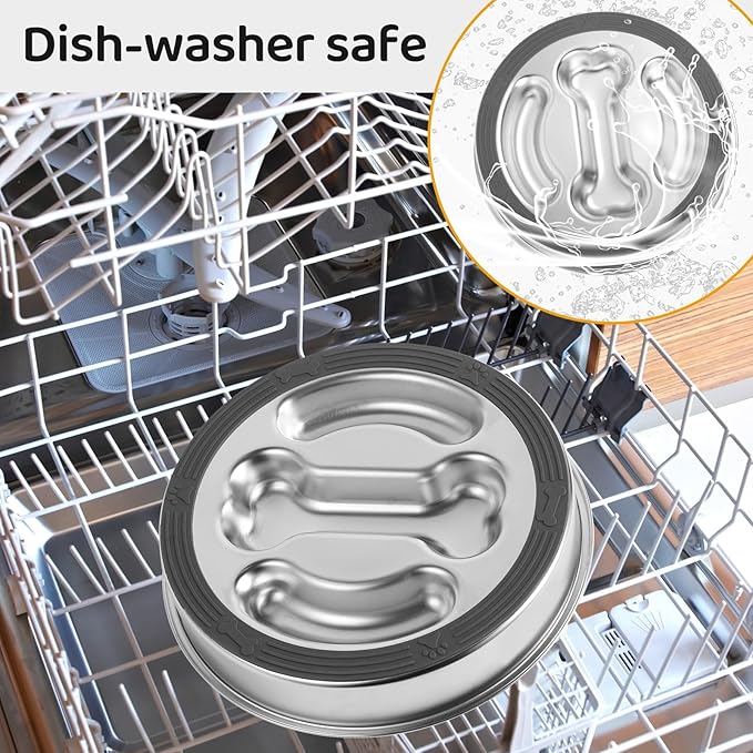 Slow Feeder Dog Bowls Stainless Steel,Anti-Slip Slow Eating Dog Food Bowl,Double-Sided Bones Design dig Dish, 3 Cups Capacity for Small and Medium Dogs Slow Down Eating