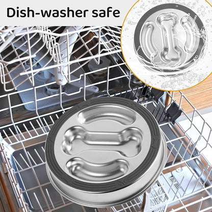 Slow Feeder Dog Bowls Stainless Steel,Anti-Slip Slow Eating Dog Food Bowl,Double-Sided Bones Design dig Dish, 3 Cups Capacity for Small and Medium Dogs Slow Down Eating