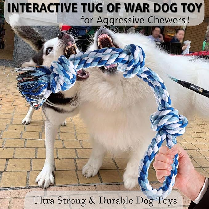 Dog Rope Toys Indestructible Dog Toys, Dog Chew Toys for Aggressive Chewers, Tough Puppy Teething Chew Toys for Boredom, Dental Cleaning Tug of War Dog Toy, Great for Small to Large Breed, Blue