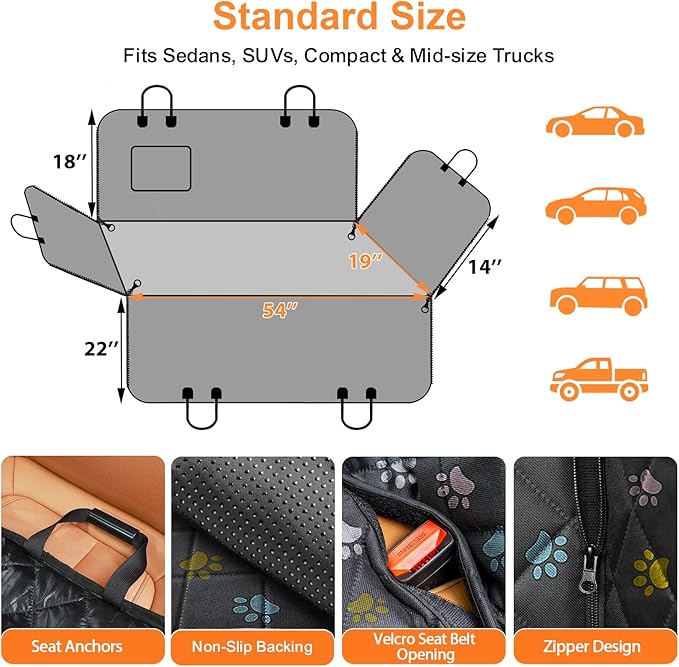 URPOWER Dog Car Seat Cover for Pets 100% Waterproof Seat Cover Hammock 600D Heavy Duty Scratch Proof Nonslip Durable Soft Back Seat Covers for Cars Trucks and SUVs