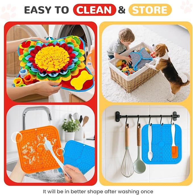 Dog Snuffle Mat and Lick Mats Set, Interactive Dog Enrichment Puzzle Toys for Puppy Small Medium Breed Dogs Cats, Cognitive Sniff Foraging Mats for Slow Feeding Treat Game Mental Stimulation