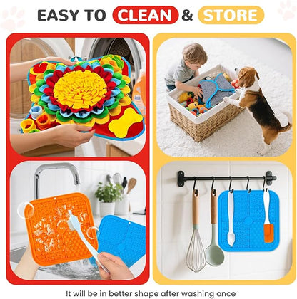 Dog Snuffle Mat and Lick Mats Set, Interactive Dog Enrichment Puzzle Toys for Puppy Small Medium Breed Dogs Cats, Cognitive Sniff Foraging Mats for Slow Feeding Treat Game Mental Stimulation