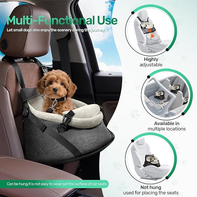 YUDODO 1-7lbs Tiny Dog Car Seat for Teacup Chihuahua Yorkie Luxury PU Leather Small Dog Booster Seat with Safety Belt, Soft Cushion, Gray