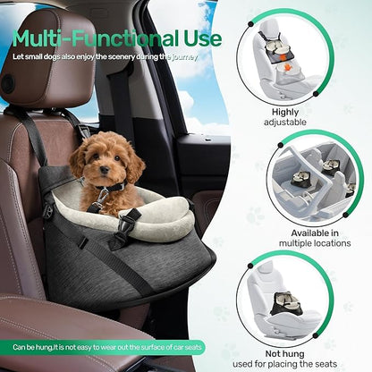 YUDODO 1-7lbs Tiny Dog Car Seat for Teacup Chihuahua Yorkie Luxury PU Leather Small Dog Booster Seat with Safety Belt, Soft Cushion, Gray