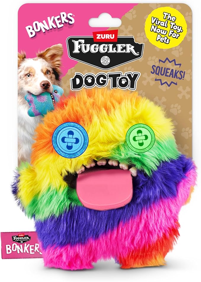 Bonkers Fuggler Oogah Boogah Squeaky & Plush Dog Toy for Playtime, Multi-Color, 8 inches