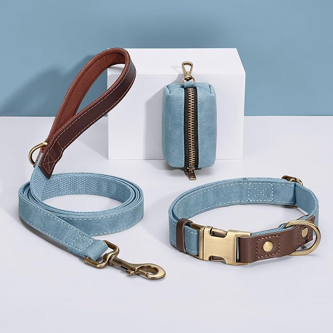 Didog PU Leather Dog Leash for Small Dogs 4.5ft, Soft Padded Handle Faux Leather Dog Leashes for Medium Dogs, Walking and Training Leashes for Large Dogs,Denim Blue