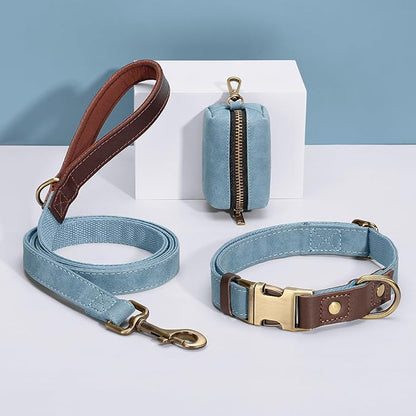 Didog Soft PU Leather Dog Collar for Large Dogs,Classic Adjustable Dog Collars with Quick Release Metal Buckle,Easy Clean and Comfortable with Nylon Lining,Denim Blue,L Neck 16-23"