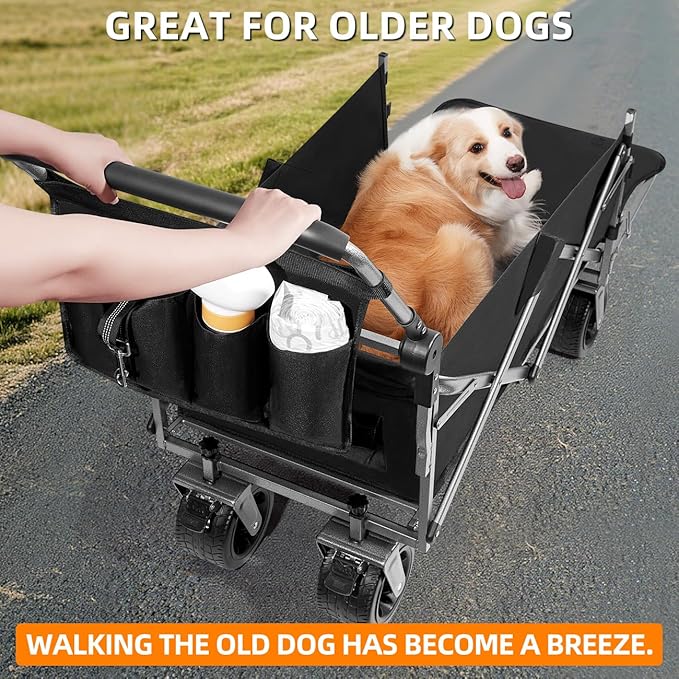 Large Dog Stroller for Large Medium Dogs,Older Dog Wagon Cart with Tailgate,Foldable Pet Strollers (Black)