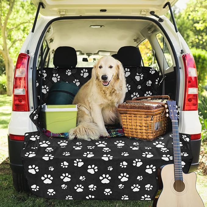 F-color SUV Cargo Liner for Dogs, Upgraded Extra Large Water Resistant Pet Cargo Cover Dog Seat Cover Mat for SUV Sedans Vans with Bumper Flap for Full-Size SUVs Vans, Paw Print