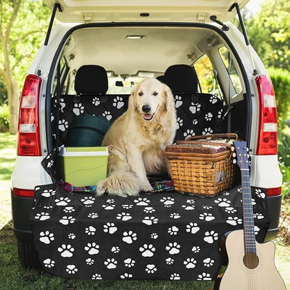 F-color SUV Cargo Liner for Dogs, Upgraded Extra Large Water Resistant Pet Cargo Cover Dog Seat Cover Mat for SUV Sedans Vans with Bumper Flap for Full-Size SUVs Vans, Paw Print