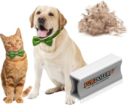 FurDozer Pet Hair Remover & Auto Detailing Tools - Cat & Dog Hair Remover for Carpets, Car Interiors, Couches, Bedding, & Pet Furniture (Gray, X3 MINI - 3.5" Long)