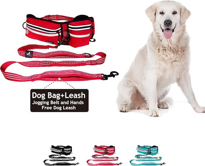 Kruz Hands Free Dog Leash (Waist 26”- 48”, Leash- 1”x 5ft) Premium Waist Belt for Walking, Running, & Hiking, Bungee with Dual Handles, Adjustable Fit, Reflective Safety Design for Large Dogs (Red)