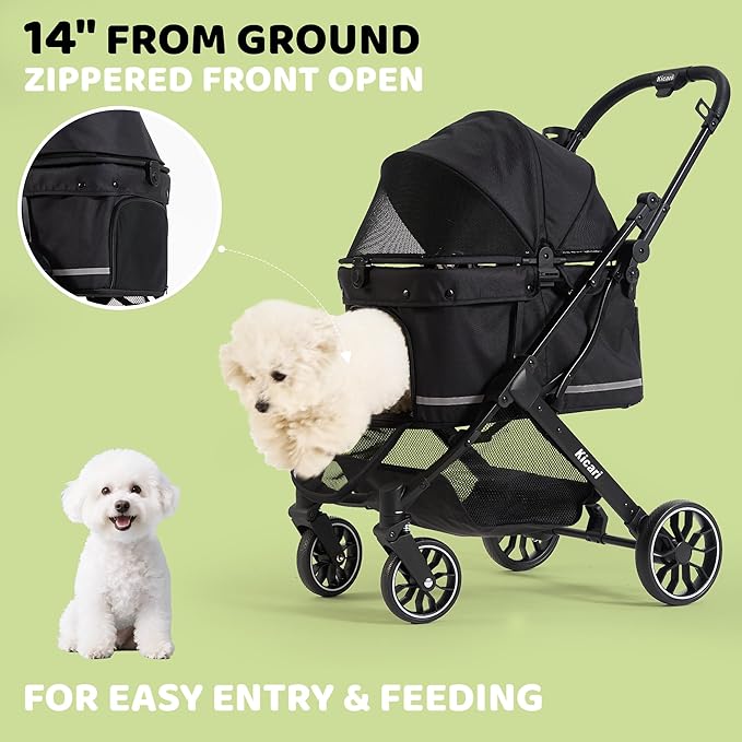 All-Terrain Dog Stroller for Small to Medium Dogs, Pet Stroller for Dogs & Cats Outdoor Walks, One-Hand Easy Fold, Double-Layer Anti-UV & Waterproof Canopy & Breathable Mesh, Samurai Black