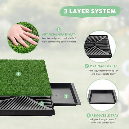 Dog Grass Pad With Tray, 25" x 20" Potty for Puppy Training, Reusable Artificial Pee Pad, Indoor/Outdoor Pet Toilet Loo, 3-Layer System