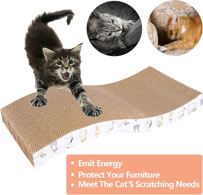 PatiencET 3 Pack Cat Scratcher Pad Recycle Corrugated Cat Scratching Pad Type S Cat Scratch Pad Lounger Sofa for Furniture Protector