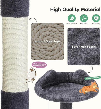 DUMOS 54-inch Indoor Cat Tree Tower –Multi-Level Pet House for Large Cats with 2 Condos, Scratching Posts, Round Platform, Small Ladder, and Toys – Perfect for Cats of All Ages, Dark Grey