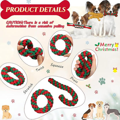 Sadnyy 9 Pcs Christmas Dog Rope Toys Gingerbread Man Reindeer Puppy Chew Xmas Toys Set Interactive Dog Stocking Stuffers, Tough for Puppy Small Medium Gifts Pet Playing Teething Cleaning