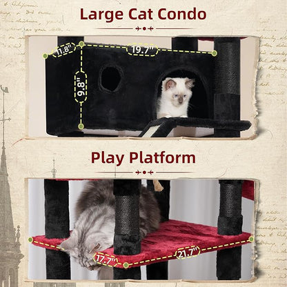 Gothic Cat Tree for Large Cats, 78.7"(200cm) Tall Cat Tower for Indoor Cats Multiple Cats with Large Top Perch, Cat Condo, Cat Hammcok, Cat Scratching Post, Black and Red GCT031BR