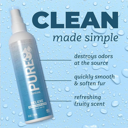 TropiClean Pure 2-in-1 Dog Perfume Spray, Breezy Fresh Scent, Long Lasting Deodoziring Spray for Smelly Dogs, Cleans and Moisturizes Skin & Coat, 8oz.