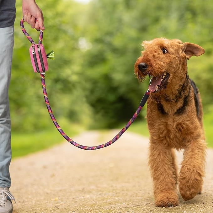Dog Poop Bag Holder for Leashes - Dog Poop Bag Dispenser and Treat Holder with 2 Waterproof Pouches for Pet Waste Bags and Walking Accessories + 1 Free Roll - Leashrr 2.0 (Purple)