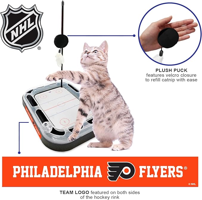 Pets First NHL Philadelphia Flyers Hockey Field 5-in-1 Cat Scratcher Toy with Interactive Cat Ball & Bell