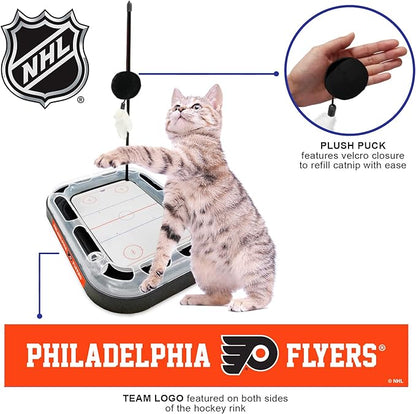 Pets First NHL Philadelphia Flyers Hockey Field 5-in-1 Cat Scratcher Toy with Interactive Cat Ball & Bell