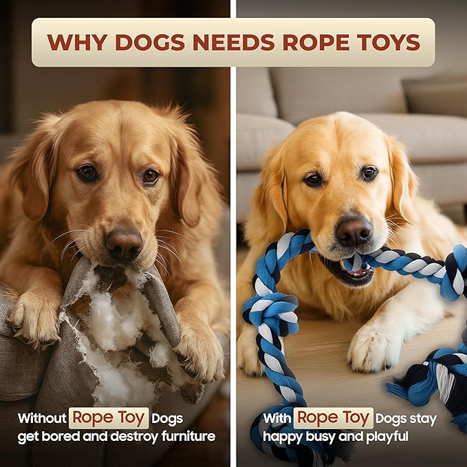 Pup Quartet Dog Rope Toy for Aggressive Chewers – 36-Inch Tug of War Dog Toy – 5-Knot Heavy Duty Rope Toys for Dogs – Virtually Indestructible Chew Toys for Medium & Large Dogs