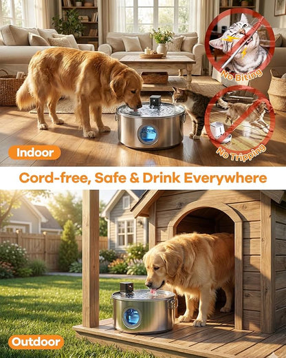 3.4Gal Wireless Automatic Dog Water Fountain for Large Dogs，12L Stainless Steel 3 Modes Dog Fountain Water Bowl Dispenser, Multi Large Pet Water Fountain Ultra Quiet & Multi-Filteration