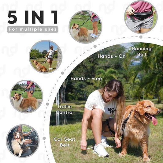 Bond - Blue Dog Running Leash Hands Free with Pouch, Hands Free Leash for Large Dogs, Pet Lead Running Belt for Walking & Canicross Belt, Includes Waist Jogging Fanny Pack & Pet Car Seat Belt Safety
