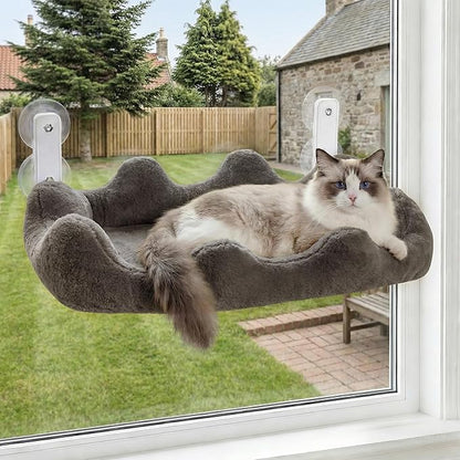Homegroove Cat Window Perch, 24 x 12 Inch Foldable Cat Hammock for Window with 4-Sided Bolster & 4 Large Suction, Cloud Shape Cordless Window Bed for Indoor Cats (Gray, Large(24'' x 12''))