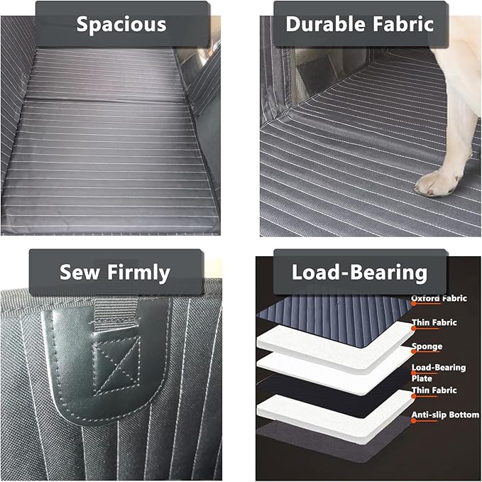Back Seat Extender for Dogs, Dog Car Seat Cover, Back Seat Bridge Gap Filler, Non-Inflatable Car Camping Mattress Bed, Dog Hammock for Truck SUV (Black)