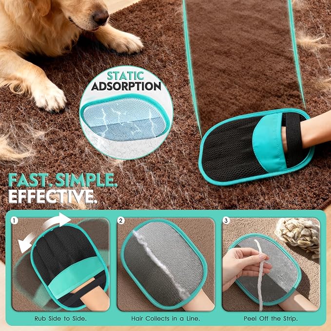 Pet Hair Remover for Dogs Cats: Reusable Five-Finger Static Pet Hair Removal Tool – Upgraded Lint Remover for Couch Furniture Bedding Car & Clothes – Supplies for Pet Owners at Home or Travel (1 Pack)