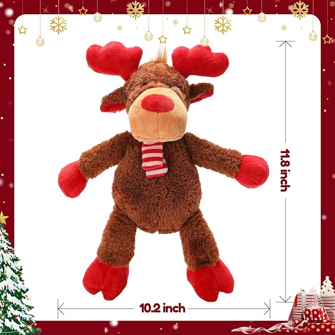 Christmas Dog Toys, Squeaky Dog Toys with Crinkle Paper, Plush Reindeer Toys, Interactive Stuffed Chew Toys, Gifts for Puppy, Small, Medium, Large Dogs