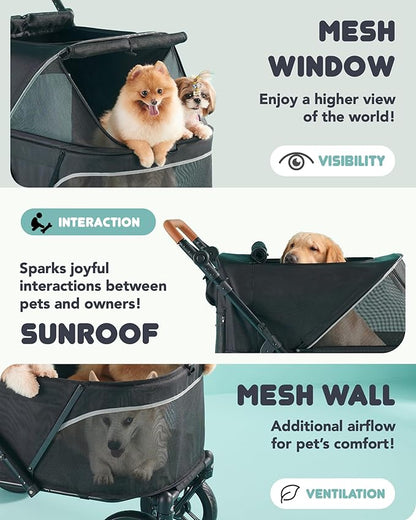 Pet Stroller for Large Dogs up to 110lbs, Large Pet Stroller for Multiple Pets, All-Terrain with Adjustable Handle & Mesh Dual-Window, 1680D Waterproof Oxford Fiber