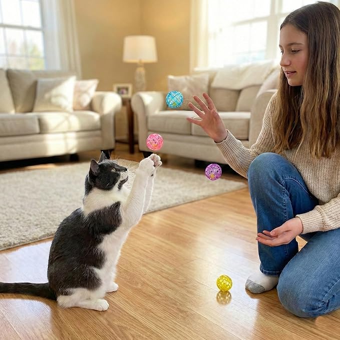 SPOT Lattice Balls Cat Toys - Durable, Fun Balls with Bells Perfect for Swatting and Batting, Colorful Toys to Entertain Indoor Cats and Kittens, - 1.5 inch, 4 pcs