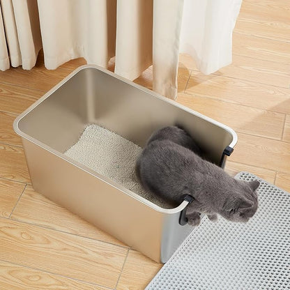 Yangbaga Extra Large Stainless Steel Litter Box, Leak Proof 12 Inches High Sides for Urine & Litter Trapping, Corner Litter Box for Kittens, Older Cats,Non-Stick,Non-Slip,No Sharp Edges