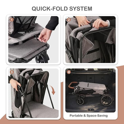 MoNiBloom Large Pet Stroller with Anti-Slip Ramp, Heavy Duty Dog Stroller Up to 99lb, Safe & Gentle Mobility Aid, All-Terrain Wheels, Idea for Injured, Disabled, & Senior Dog