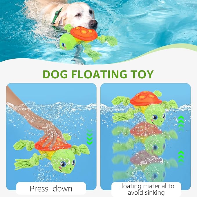 SCENEREAL Dog Toy for Medium Large Dogs- Floating Dog Toys Squeaky Toys for Water Pool Fetch, Halloween Interactive Pet Chew Toy Outdoor Interactive Play, Green Turtle
