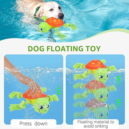 SCENEREAL Dog Toy for Medium Large Dogs- Floating Dog Toys Squeaky Toys for Water Pool Fetch, Halloween Interactive Pet Chew Toy Outdoor Interactive Play, Green Turtle