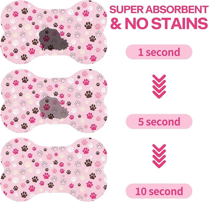Pet Dog Cat Food Mat, Absorbent Bone Shaped Dog Bowl Mats for Food and Water, Non Slip Cute Dogs Cat Placemats Feeding Mat with Rubber for Floors Indoor Puppy Pet Accessories Supplies 16"x24" Pink
