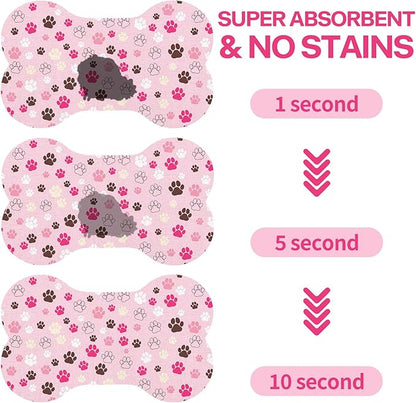 Pet Dog Cat Food Mat, Absorbent Bone Shaped Dog Bowl Mats for Food and Water, Non Slip Cute Dogs Cat Placemats Feeding Mat with Rubber for Floors Indoor Puppy Pet Accessories Supplies 16"x24" Pink