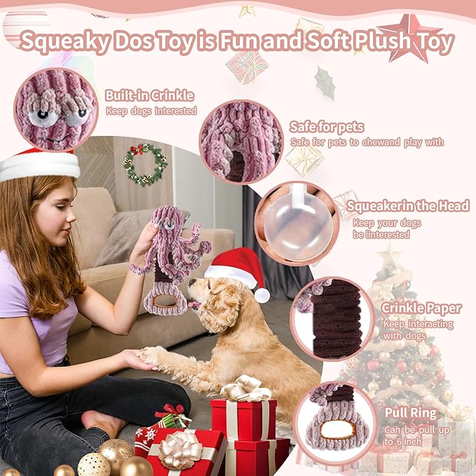Squeaky Dog Toys, Octopus Dog Toy Interactive Tug of War Puppy Toy to Keep Them Busy(Purple)