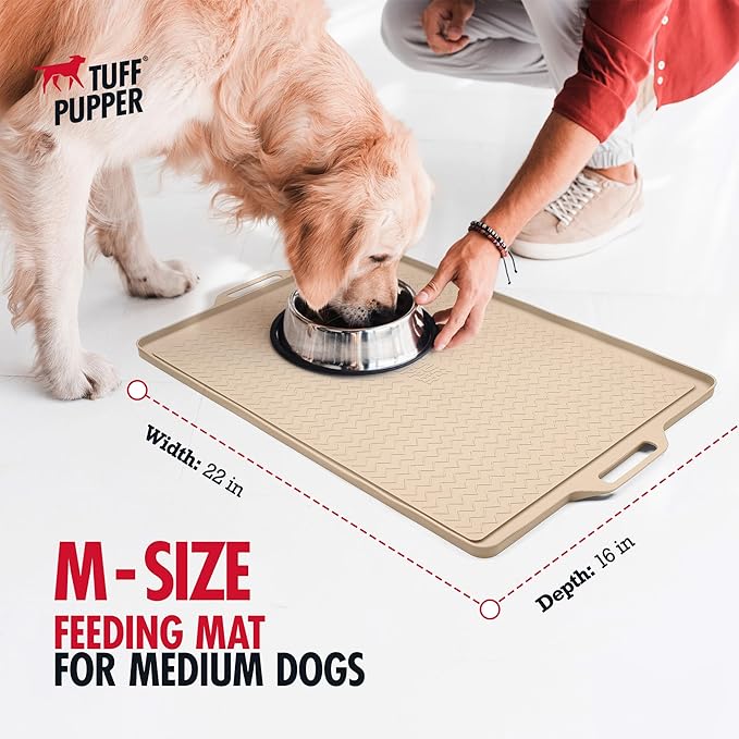 Tuff Pupper 22x16 Medium Dog Feeding Mat for Food and Water | Dog Food Mats for Floors | Waterproof Dogs Water Bowl Mats | Dogs Placemats Pet Food-Mat | Silicone Feeding Mat for Cats and Cat Bowls
