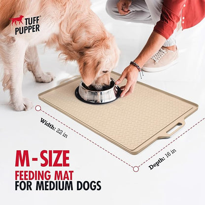 Tuff Pupper 22x16 Medium Dog Feeding Mat for Food and Water | Dog Food Mats for Floors | Waterproof Dogs Water Bowl Mats | Dogs Placemats Pet Food-Mat | Silicone Feeding Mat for Cats and Cat Bowls