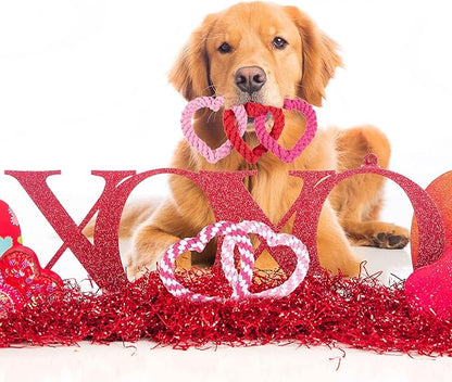 Whaline 3 Pieces Heart Dog Chew Toys Heart Shaped Dog Rope Red Pink Pet Chew Rope Puppy Throwing Toy for Valentine's Day Small Medium Pet Teaching Teeth Cleaning Chewing Supplies